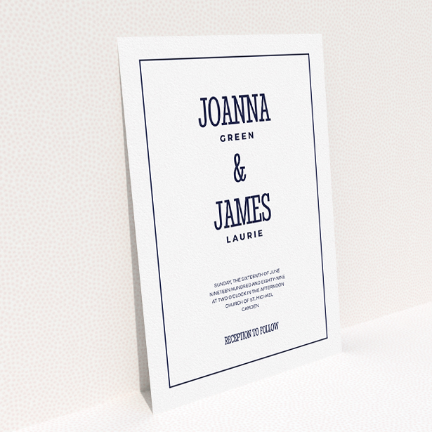 A personalised wedding invite named "Fill the space". It is an A5 invite in a portrait orientation. "Fill the space" is available as a flat invite, with mainly white colouring.