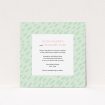 A personalised wedding invite template titled "Green Strokes". It is a square (148mm x 148mm) invite in a square orientation. "Green Strokes" is available as a flat invite, with tones of green and white.