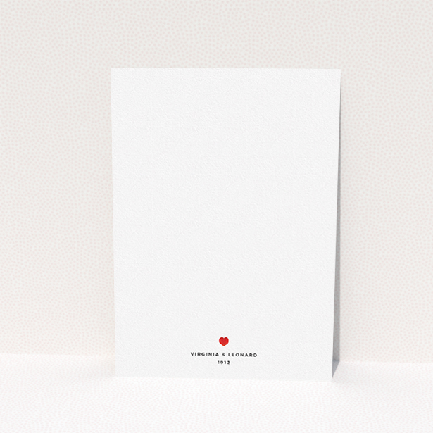 A personalised wedding invite design titled "Heart cascade". It is an A5 invite in a portrait orientation. "Heart cascade" is available as a flat invite, with tones of white, orange and red.