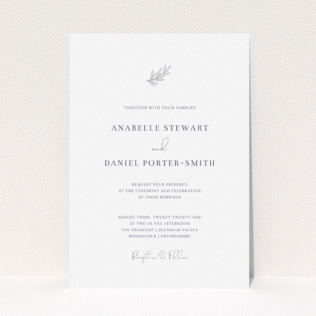 A personalised wedding invite design titled "Just that simple". It is an A5 invite in a portrait orientation. "Just that simple" is available as a flat invite, with tones of white and grey.