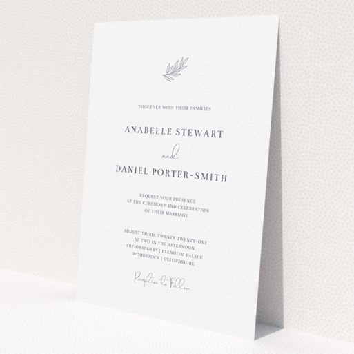 A personalised wedding invite design titled 'Just that simple'. It is an A5 invite in a portrait orientation. 'Just that simple' is available as a flat invite, with tones of white and grey.