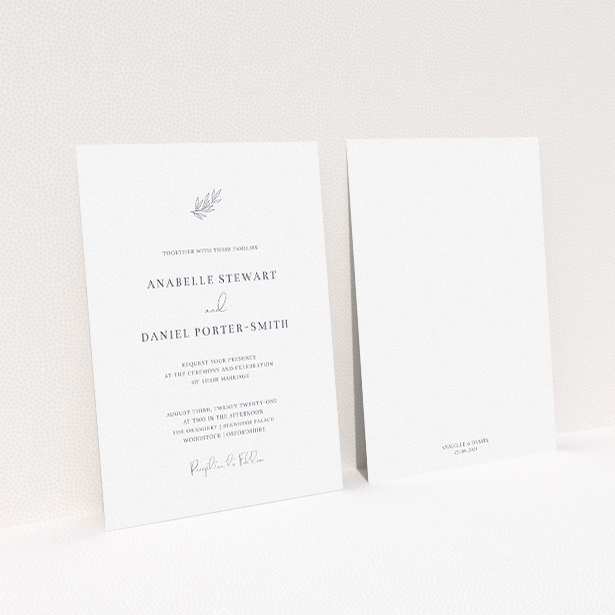 A personalised wedding invite design titled "Just that simple". It is an A5 invite in a portrait orientation. "Just that simple" is available as a flat invite, with tones of white and grey.