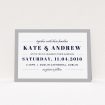 A personalised wedding invite template titled "Lines with a thick border". It is an A5 invite in a landscape orientation. "Lines with a thick border" is available as a flat invite, with tones of grey and white.