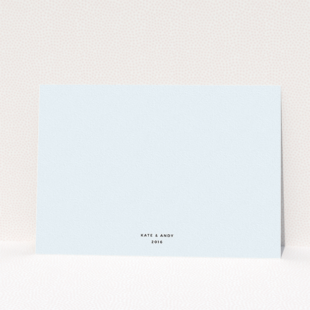 A personalised wedding invite named "Lines with a thick border". It is an A5 invite in a landscape orientation. "Lines with a thick border" is available as a flat invite, with mainly blue colouring.