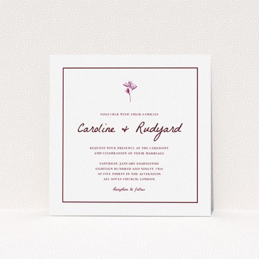 A personalised wedding invite design called "My little daisy". It is a square (148mm x 148mm) invite in a square orientation. "My little daisy" is available as a flat invite, with mainly white colouring.