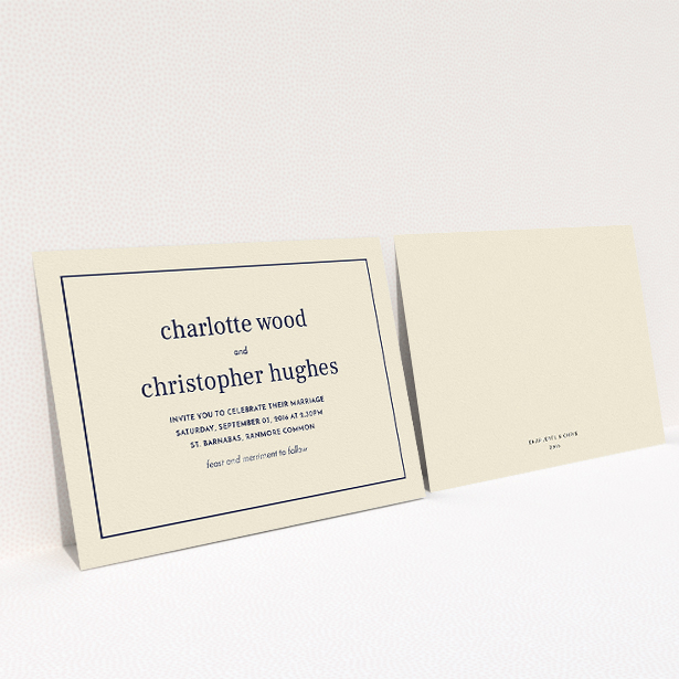 A personalised wedding invite named "Nice and square". It is an A5 invite in a landscape orientation. "Nice and square" is available as a flat invite, with mainly dark cream colouring.