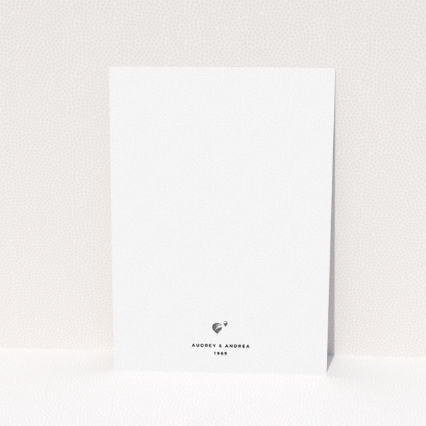A personalised wedding invite design titled "Off and away". It is an A5 invite in a portrait orientation. "Off and away" is available as a flat invite, with tones of white and grey.