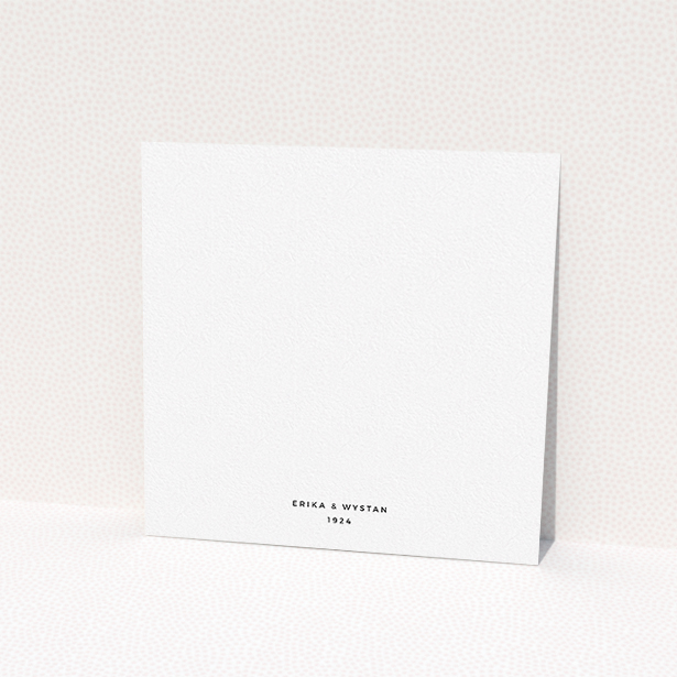 A personalised wedding invite named "Olive branch stamp". It is a square (148mm x 148mm) invite in a square orientation. "Olive branch stamp" is available as a flat invite, with tones of white and orange.