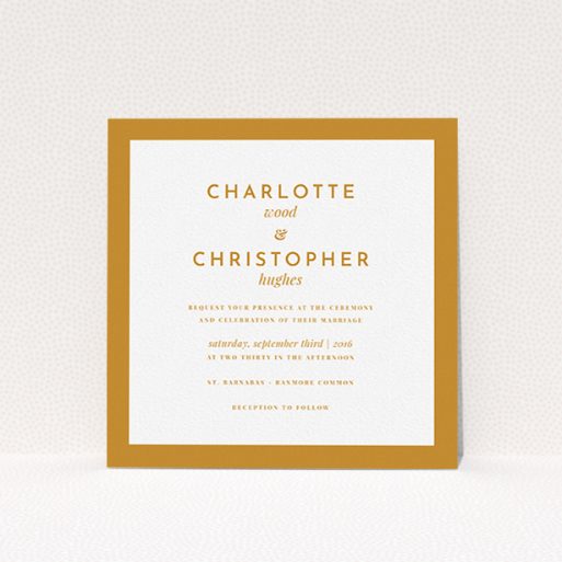 A personalised wedding invite design called "Script switch". It is a square (148mm x 148mm) invite in a square orientation. "Script switch" is available as a flat invite, with tones of orange and white.