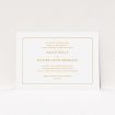 A personalised wedding invite named "Simple circle border". It is an A5 invite in a landscape orientation. "Simple circle border" is available as a flat invite, with tones of white and orange.