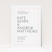 A personalised wedding invite called "Simple lines". It is an A5 invite in a portrait orientation. "Simple lines" is available as a flat invite, with tones of white and pink.