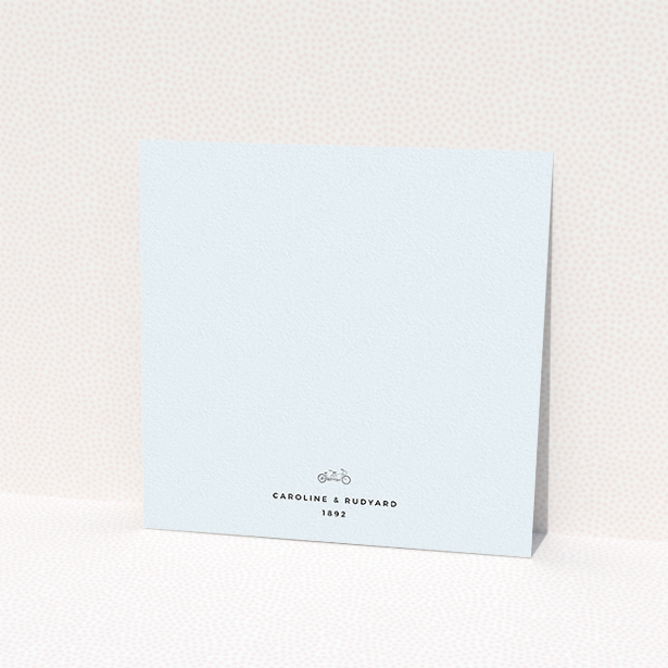 A personalised wedding invite called "Tandem sheet". It is a square (148mm x 148mm) invite in a square orientation. "Tandem sheet" is available as a flat invite, with mainly white colouring.