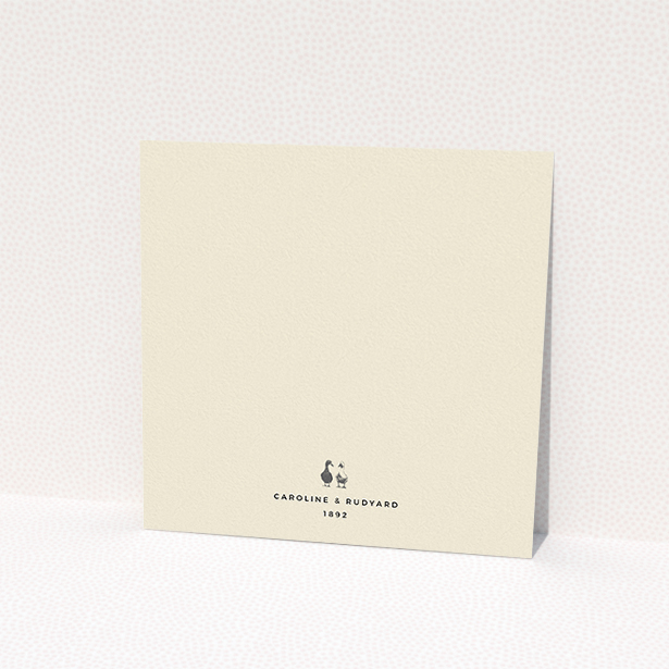 A personalised wedding invite named "Two little ducks". It is a square (148mm x 148mm) invite in a square orientation. "Two little ducks" is available as a flat invite, with tones of cream and gold.
