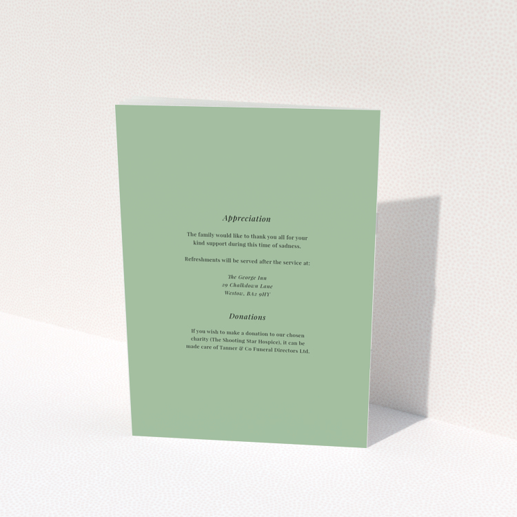 Funeral order of service program back page design named Portrait with no photos