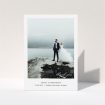 A photo wedding thank you card template titled "Elegant Photo Card". It is an A5 card in a portrait orientation. It is a photographic photo wedding thank you card with room for 1 photo. "Elegant Photo Card" is available as a folded card, with mainly white colouring.