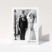A photo wedding thank you card design titled "Handwritten script". It is an A5 card in a portrait orientation. It is a photographic photo wedding thank you card with room for 1 photo. "Handwritten script" is available as a folded card, with mainly white colouring.