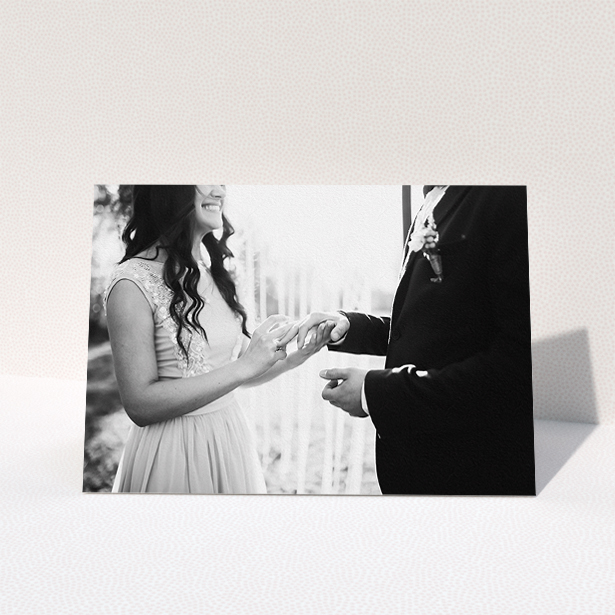 A photo wedding thank you card design titled "Just a Landscape Thank You". It is an A5 card in a landscape orientation. It is a photographic photo wedding thank you card with room for 1 photo. "Just a Landscape Thank You" is available as a folded card.
