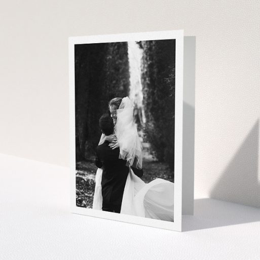 A photo wedding thank you card design called 'One Photo Thanks'. It is an A5 card in a portrait orientation. It is a photographic photo wedding thank you card with room for 1 photo. 'One Photo Thanks' is available as a folded card.