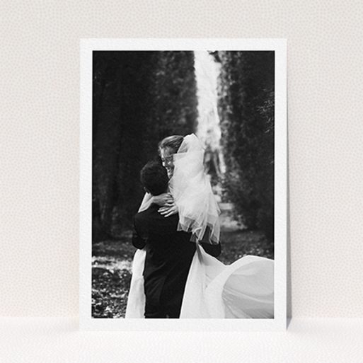 A photo wedding thank you card template titled "One Photo Thanks". It is an A6 card in a portrait orientation. It is a photographic photo wedding thank you card with room for 1 photo. "One Photo Thanks" is available as a flat card.