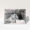 A photo wedding thank you card design called "Peach Over-Frame". It is an A6 card in a landscape orientation. It is a photographic photo wedding thank you card with room for 1 photo. "Peach Over-Frame" is available as a folded card, with mainly light pink colouring.