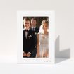 A photo wedding thank you card design named "Simple fine border". It is an A5 card in a portrait orientation. It is a photographic photo wedding thank you card with room for 1 photo. "Simple fine border" is available as a folded card, with tones of white and pink.
