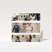 A photo wedding thank you card template titled "We just wanted to say". It is a square (148mm x 148mm) card in a square orientation. It is a photographic photo wedding thank you card with room for 3 photos. "We just wanted to say" is available as a folded card, with mainly white colouring.