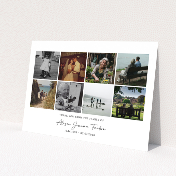 Funeral thank you card design with eight photos
