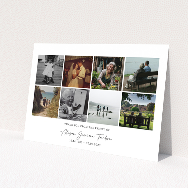 Funeral thank you card design with eight photos
