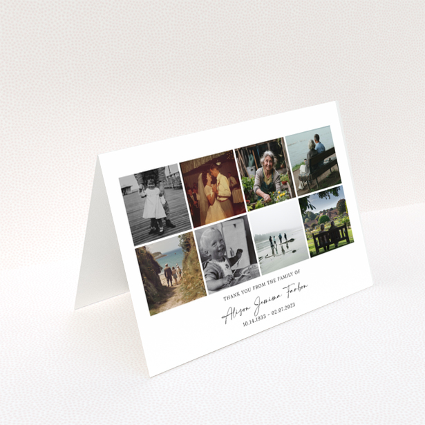 Funeral thank you card design with eight photos