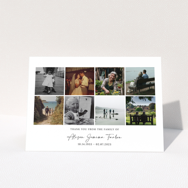 Funeral thank you card design with eight photos