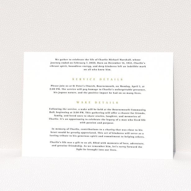 Funeral announcement card design with details in a minimalist template style - Landscape.