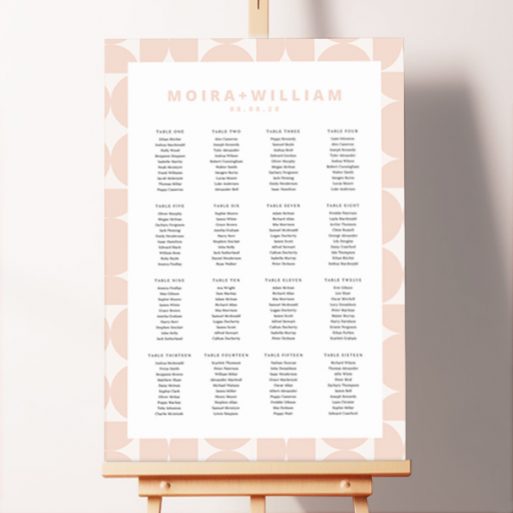 Pink Abstract Seating Plan Design featuring a modern abstract border made out of dark and light pink, creating an interesting and sophisticated look, perfect for a contemporary or traditional wedding.. This one is formatted for 16 tables.