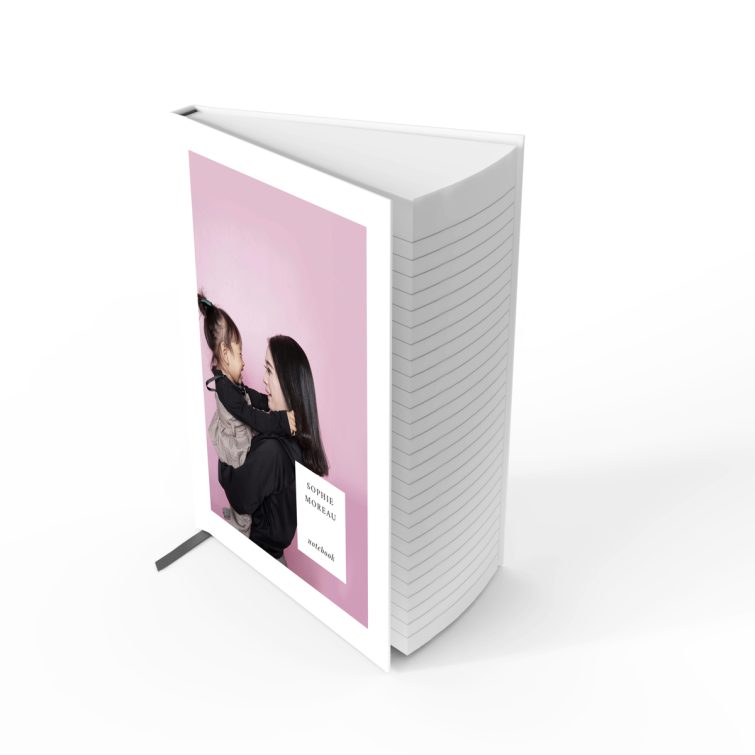 Portrait orientation personalised notebook design featuring one photo on the front cover.