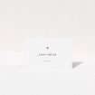 A place setting card design titled "A little heart". It is an 85 x 55mm card in a landscape orientation. "A little heart" is available as a folded card, with tones of white and red.