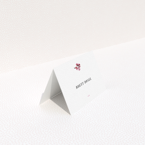 A place setting card named "A side of Blossom". It is an 85 x 55mm card in a landscape orientation. "A side of Blossom" is available as a folded card, with tones of white and pink.