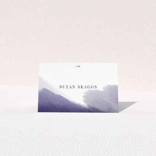 Place Setting Card Design - "Blue and Cream" A place setting card called "Blue and Cream". It is an 85 x 55mm card in a landscape orientation. "Blue and Cream" is available as a folded card, with mainly purple/dark pink colouring.