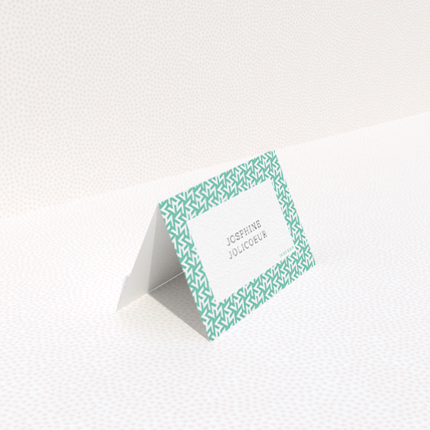 A place setting card design called "Born in the 80s". It is an 85 x 55mm card in a landscape orientation. "Born in the 80s" is available as a folded card, with tones of green and white.
