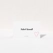 A place setting card design called "Casual Loving". It is an 85 x 55mm card in a landscape orientation. "Casual Loving" is available as a folded card, with tones of white and pink.