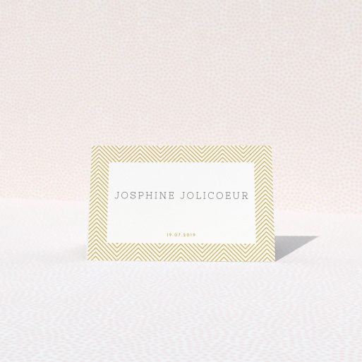 Place Setting Card Design - "Golden Lines" A place setting card template titled "Golden Lines". It is an 85 x 55mm card in a landscape orientation. "Golden Lines" is available as a folded card, with tones of gold and white.