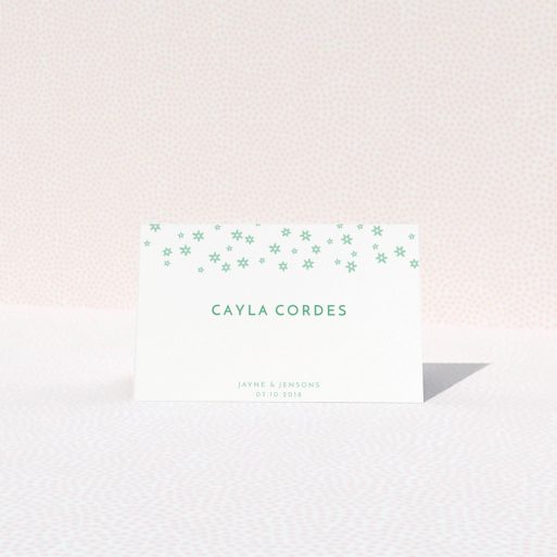 Place Setting Card Design - "Stars at Night" A place setting card design named "Stars at Night". It is an 85 x 55mm card in a landscape orientation. "Stars at Night" is available as a folded card, with tones of green and white.