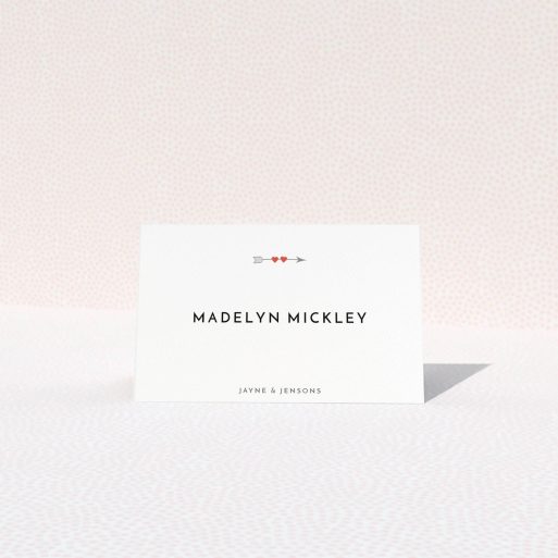 Place Setting Card Design - "Thanks Cupid" A place setting card template titled "Thanks Cupid". It is an 85 x 55mm card in a landscape orientation. "Thanks Cupid" is available as a folded card, with tones of white and red.