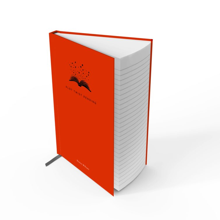 Orange portrait notebook cover design with one illustrated book icon and stars, created by Utterly Printable.