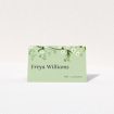 Primrose Garland place cards table template - delicate wildflower and greenery garland on sage green background. This is a view of the front