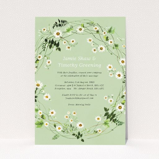 "Primrose Garland" wedding invitation featuring wildflowers and greenery, perfect for a countryside wedding theme This is a view of the front
