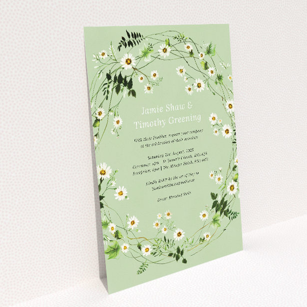 "Primrose Garland" wedding invitation featuring wildflowers and greenery, perfect for a countryside wedding theme This image shows the front and back sides together