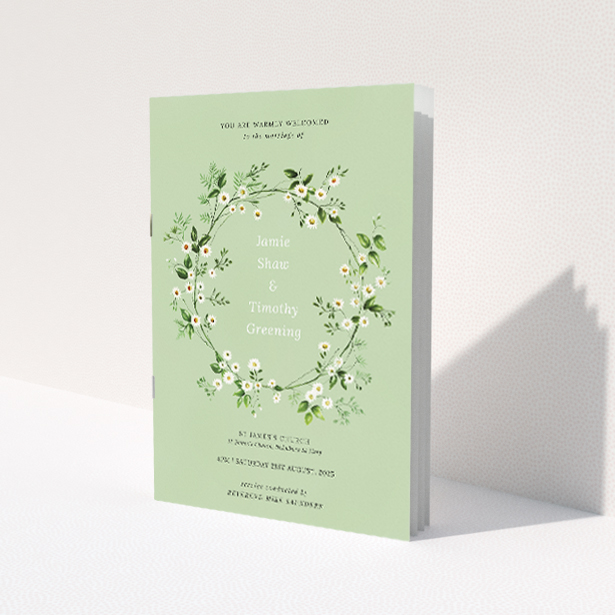 Botanical Primrose Garland Wedding Order of Service Booklet. This image shows the front and back sides together