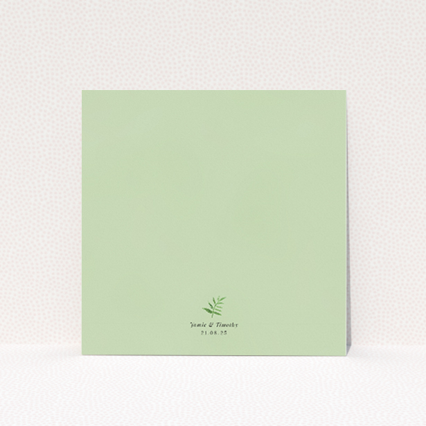 Primrose Garland wedding save the date card template featuring delicate floral motif with white primroses and lush foliage on mint green backdrop. This image shows the front and back sides together