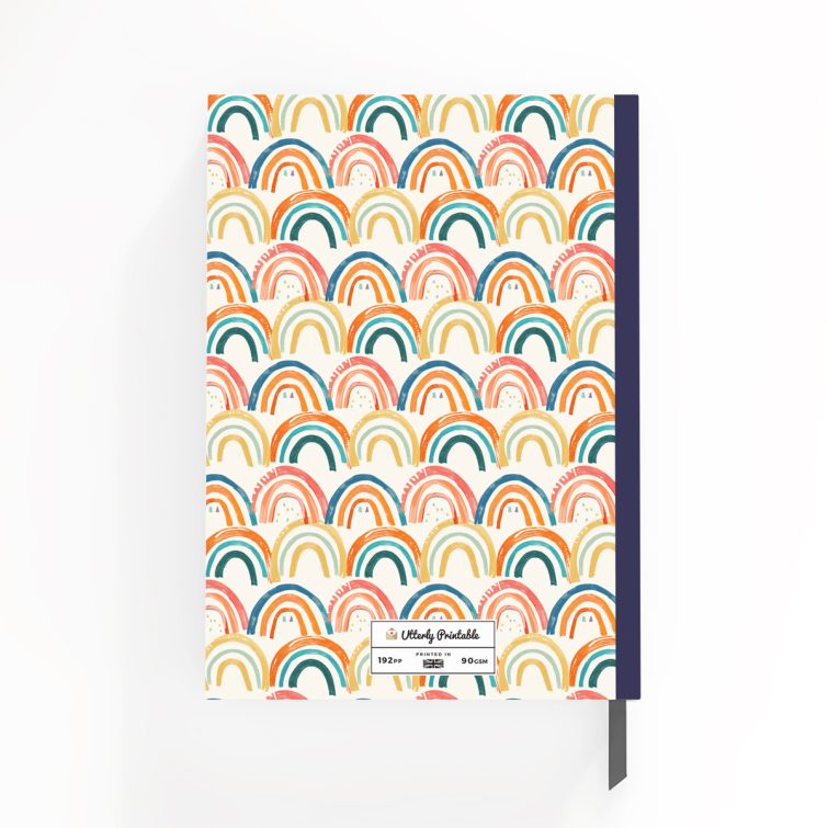 Colourful rainbow pattern notebook cover design with one photo on front, suitable for personalised gifts and stationery.