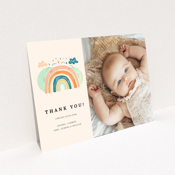 Reverse side of a personalised baby thank you card design named Landscape from Utterly Printable