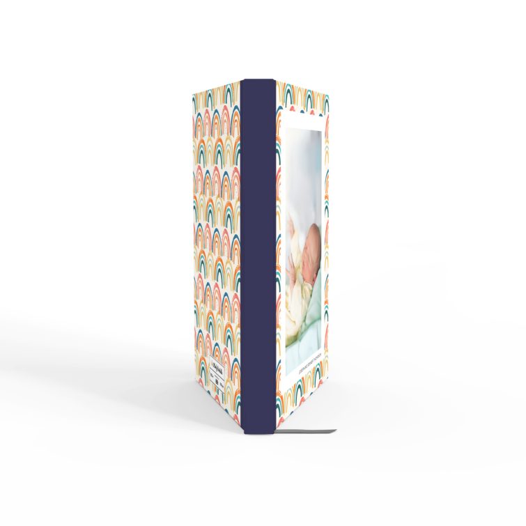 Colourful rainbow pattern portrait notebooks with one photo on the cover design.